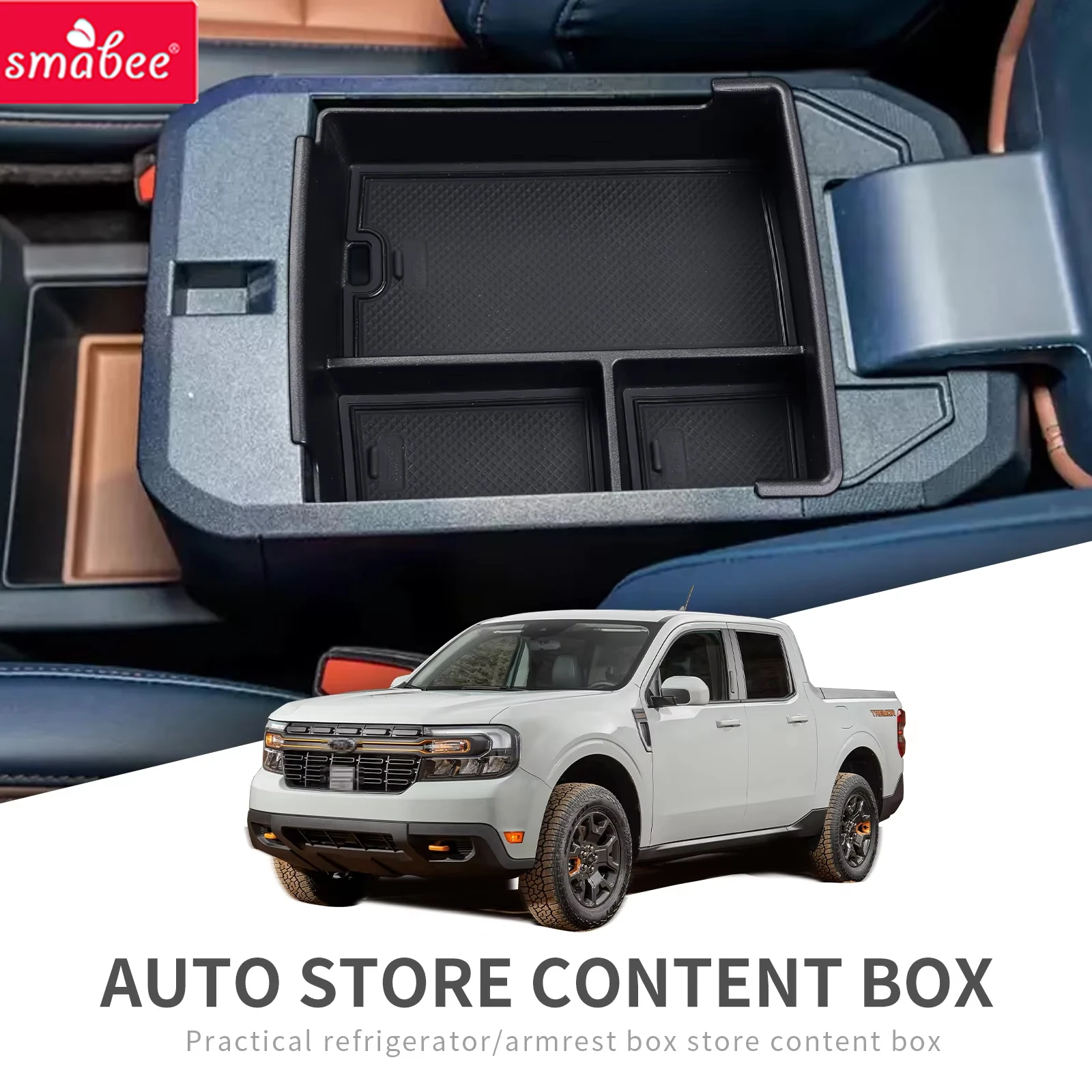 Smabee para Ford Maverick 2022+ Caixa de Armazenamento para Apoio de Braço do Carro, Bandeja Organizadora para Console Central, Acessórios Internos para Organização Central