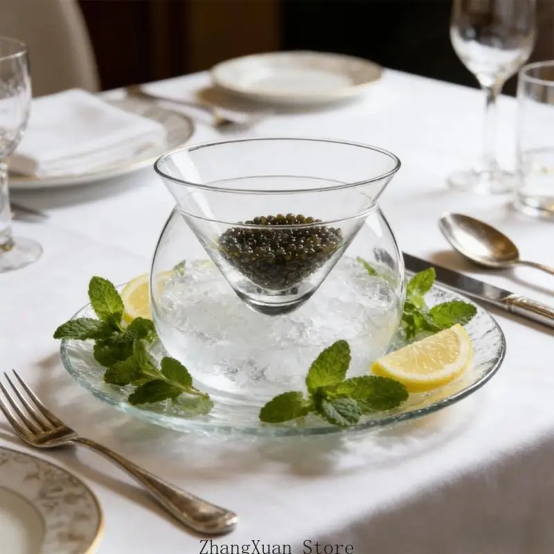 Kaviar-Serviertablett aus Glas, hitzebeständig, kältebeständig für optimale Kaviarkonservierung, 3 x – Detail 10