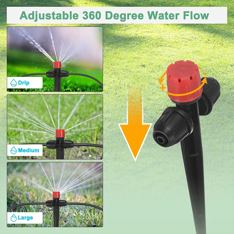 ZK 360° Adjustable Stake Drip Sprinkler Red&Blue Cap 8-Hole Bubbler, Adjustable Flow Lawn Micro Spray Nozzle Fits 1/4 Inch Hose