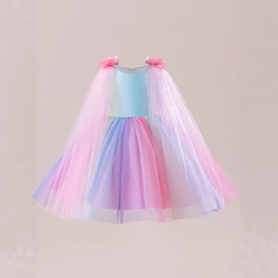 Princess Dress for Girls Summer Blue Gradient Rainbow Children's Birthday Ball Gown Little Girl Costume 3-10 Years