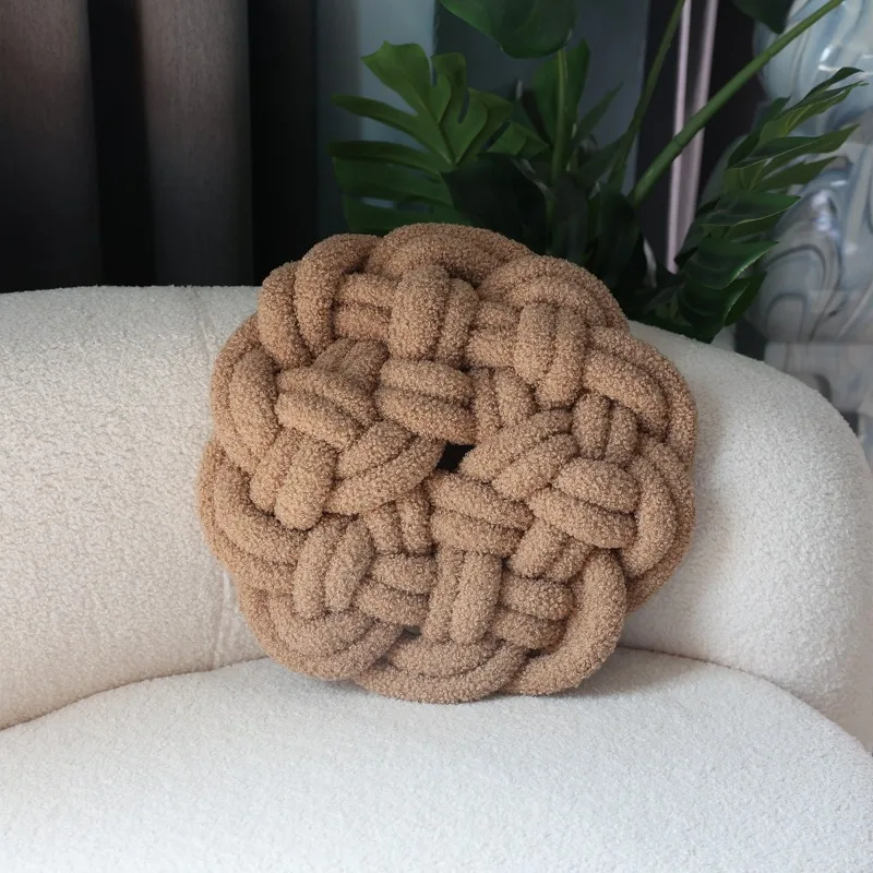 Nordic Simple Knotted Cushion Lamb Fleece Handmade Knotted Ball Throw Pillow Bedroom Office Sofa Cushion