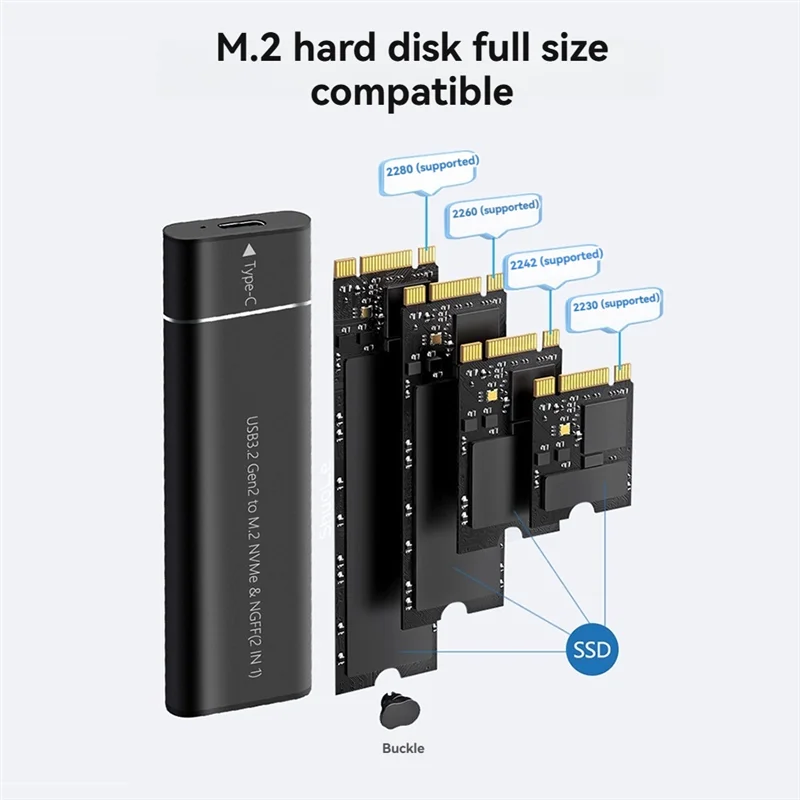 

Адаптер корпуса M.2 Nvme SATA SSD без инструментов USB 3.2 Gen2 20 Гбит/с Внешний Nvme к USB SATA M-Key / B+M Key