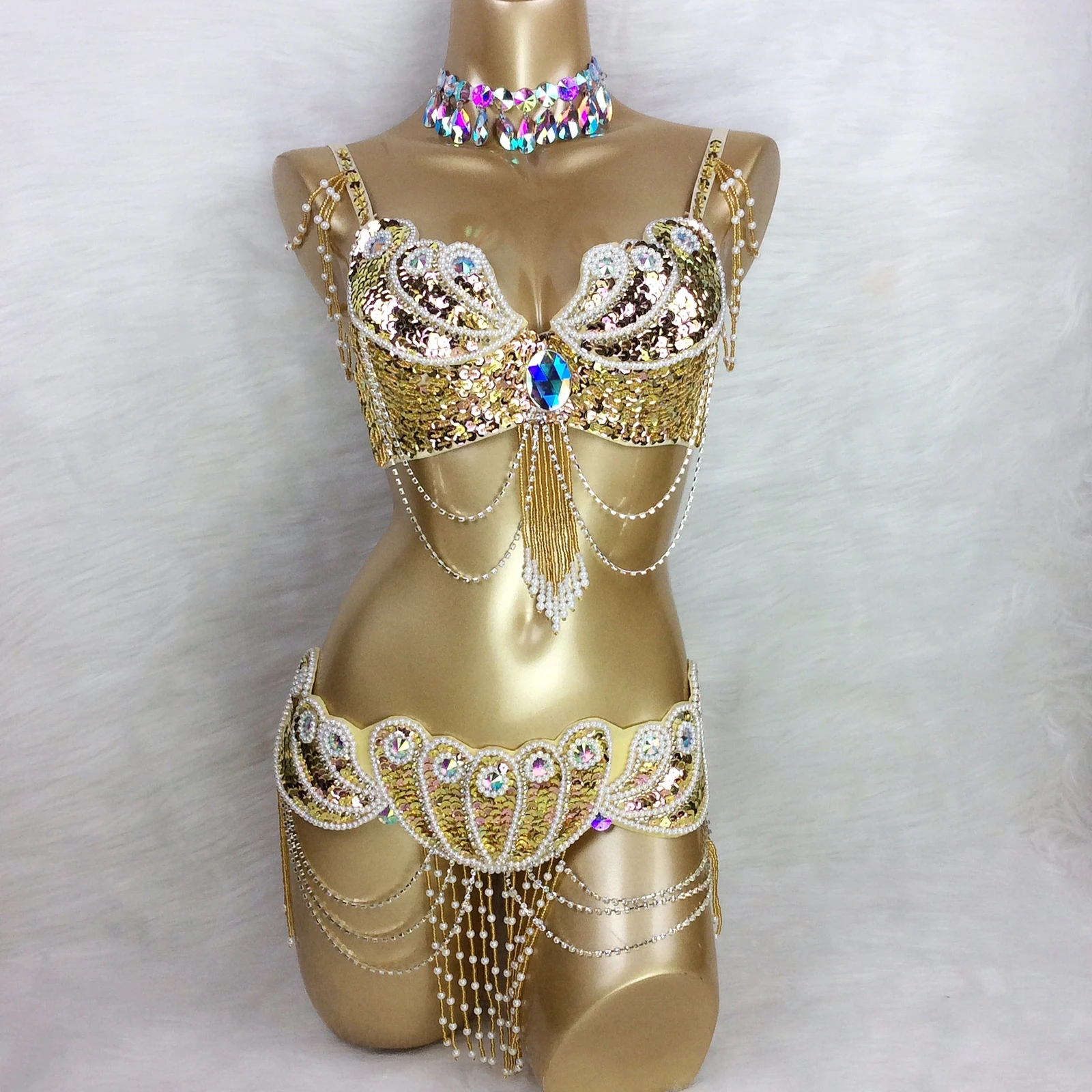 Biustonosz i pas do tańca brzucha, 2-częściowy zestaw dla dorosłych kobiet, akcesoria do tańca, taniec striptiz, występ w klubie nocnym, rekwizyty na wybieg.