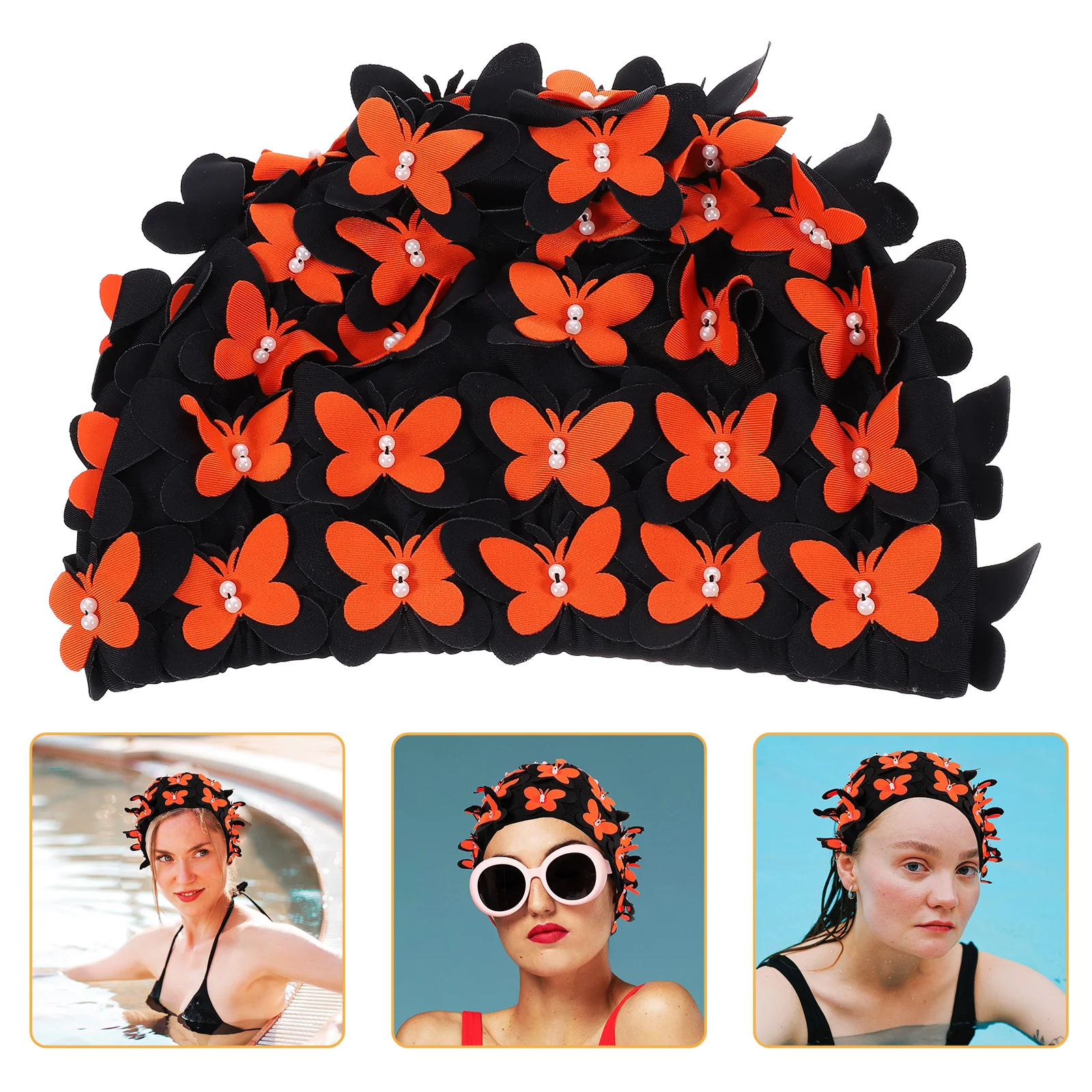 

Butterfly Printed Swimming Cap for Women Nylon Lightweight Swim Cap Easy Fit Comfortable Protective Swim Hat for Pool Long Hair