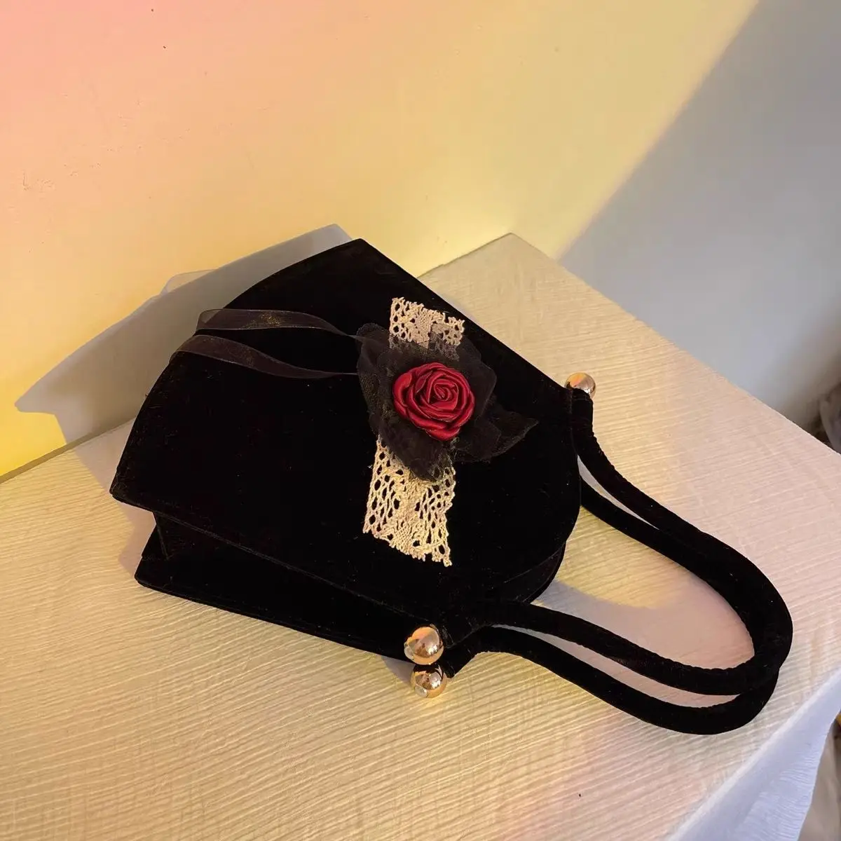 Miyagawa Retro French Korean Style Niche Bag 2024 New Rose Velvet Girl's Oblique Handheld Fashion Causal Square Bags