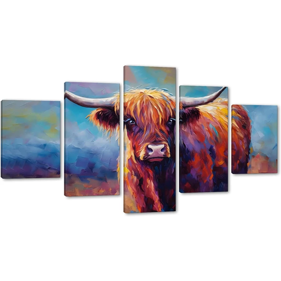 5 Highland Cow Images diamond painting cross stitch Wall Art Graffiti Cow full drill diamond embroidery mosaic 5 pcs home decor