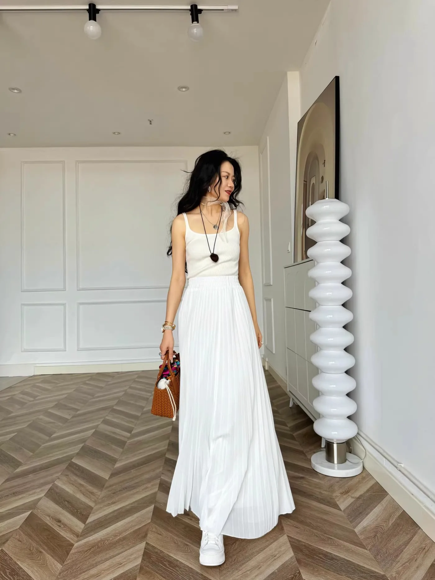 handmade-pleated-skirt-ele-white-ballet-sle-high-waist-midi-skirt-ci-commute-par-casual-polyester-fiber-pure-color