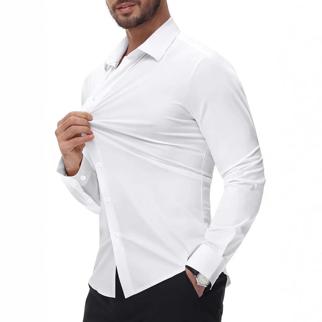Cross-border High-elastic Shirt Men's Seamless Long-sleeved Solid Color Business Men's Shirt Wrinkle-free Ins Men's Clothing
