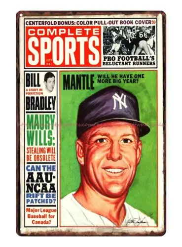 art of the wall 1965 Sports Magazine Mickey Mantle on Cover tin sign