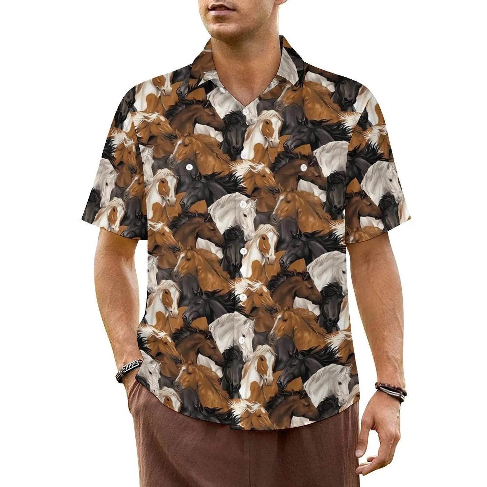 

Vintage Horse Art Beach Shirt Animal Hawaiian Casual Shirts Men Novelty Blouses Short Sleeves Stylish Custom Clothing