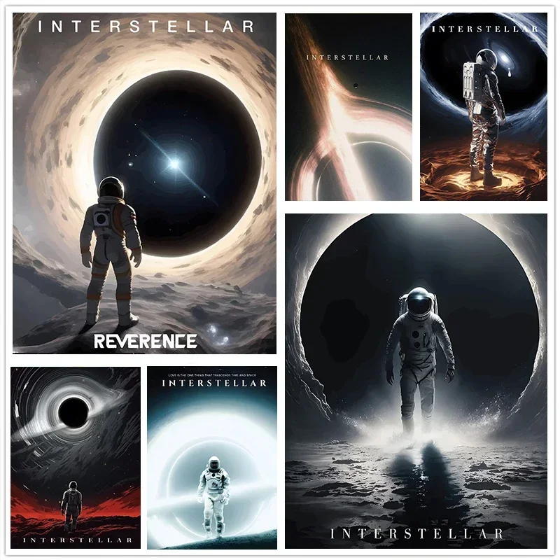 Interesting Galaxy Astronaut Planet Hole Space Canvas Painting Poster Prints Universe Meteorite Abstract Wall Picture Home De