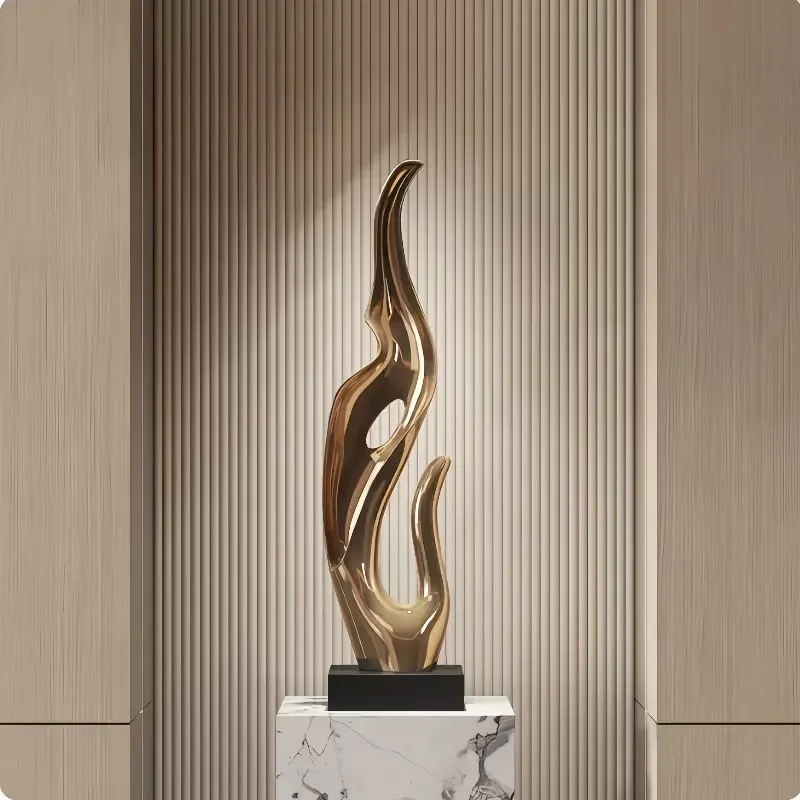 Modern Tall Abstract Metal Sculpture Figurine Stainless Steel Gold Finish Art Decor for Villa Hotel Entrance Interior