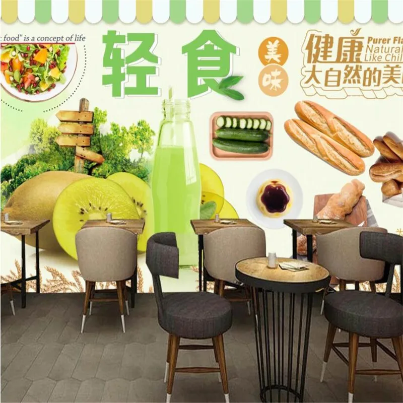 Green Healthy Natural Coarse Grain Bread Light Food Fresh Juice Background Wall Paper 3D Bakery Snack Bar Mural Wallpaper 3D