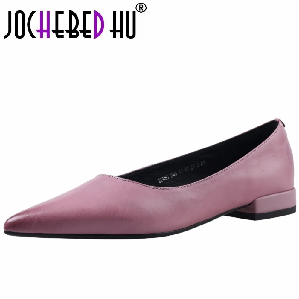 

【JOCHEBED HU】Элегантные женские туфли ручной работы из натуральной кожи, мягкие и удобные туфли на низком каблуке с острым носком, Zapatos 34-40