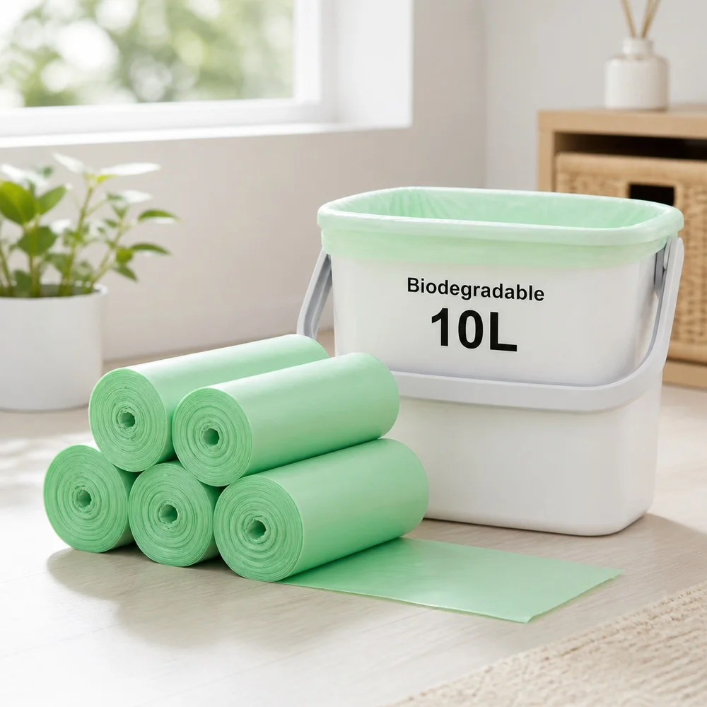 Müllbeutel Grün Abbaubar 1 Rolle 100 Beutel für Zuhause Küche Bad Büro Abfalleimer Müllsäcke und Alltagsreinigung