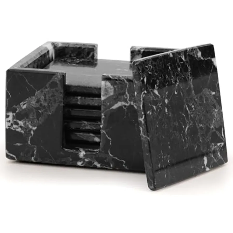 

Набор из 6 мраморных подставок ручной работы, квадратные подставки для напитков 3,5 дюйма, с держателем, элегантный декор для стола