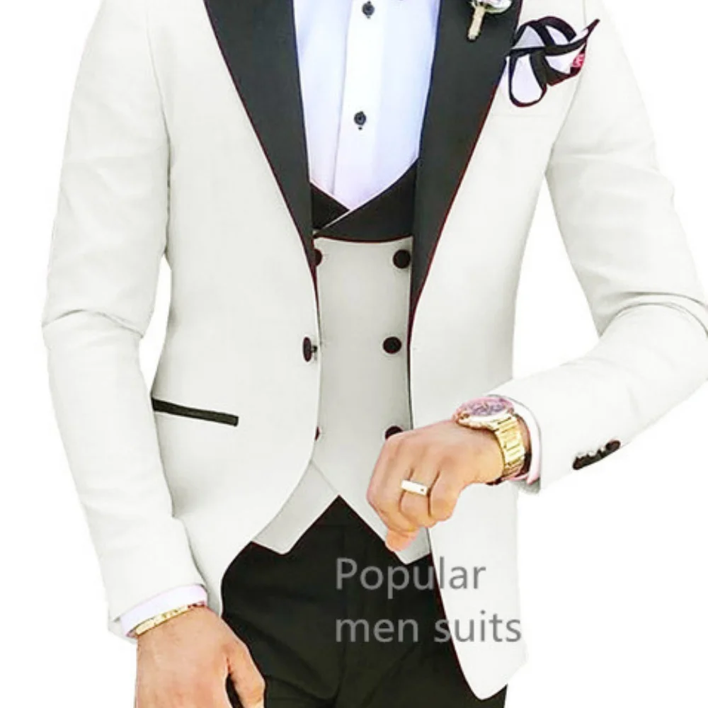 Мужской деловой смокинг из трех предметов с пиковыми лацканами, приталенный костюм для курения, пиджак для свадебной вечеринки