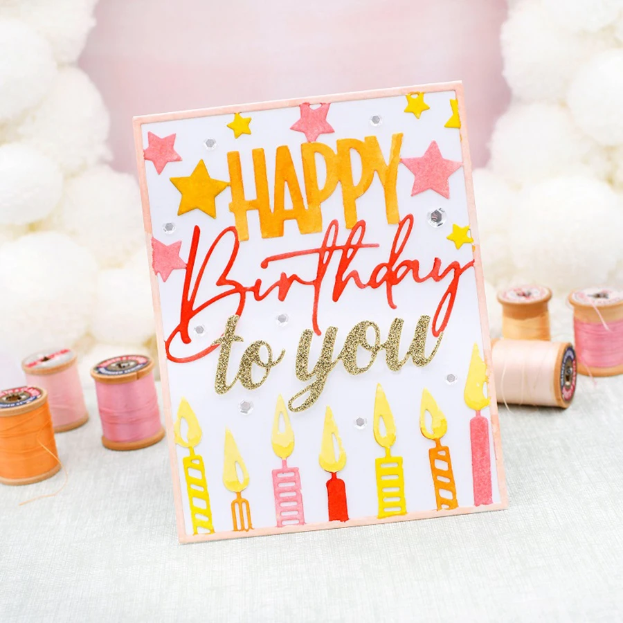 2024 New 14*11CM Happy Birthday Candle Background  Metal Cutting Dies for Scrapbook paper craft knife mould blade punch stencil