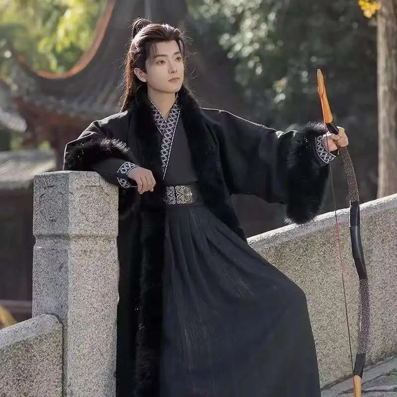

Winter Plush Fur Collar Hanfu Dress Men's Song Dynasty Fur Coat Costume Niche Fashion Ancient Royal Rich Man Cosplay Suit