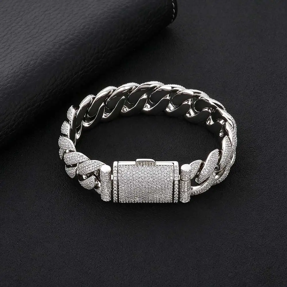 NY Hot Selling 22mm Thick Inlaid With Full Diamond Iced Out 18K Gold Plated Cuban Bracelet Fashion Miami Luxury Hip Hop Jewelry