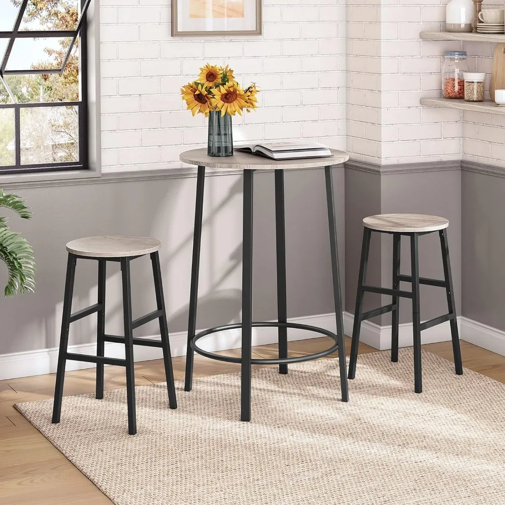 Bar Stools, Set of 2 Round Bar Chairs with Footrest, 24.4 Inch Kitchen Breakfast  Stools, Industrial Bar Stools