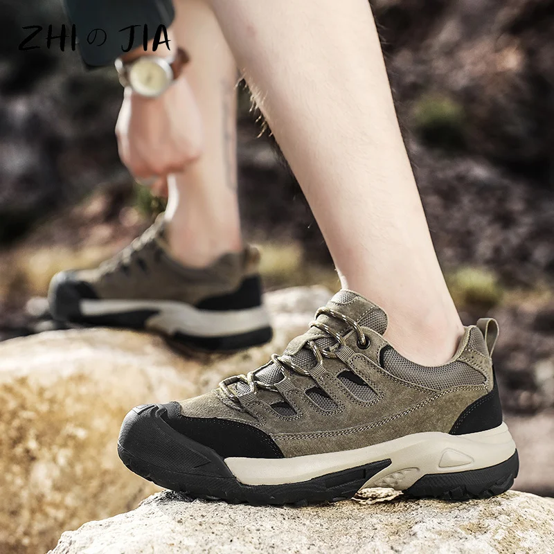 Men\'s Outdoor Leather Mountaineering Shoes Anti slip Wear Resistant Sneaker Spring Autumn Fashion Casual Shoes Hiking Footwear