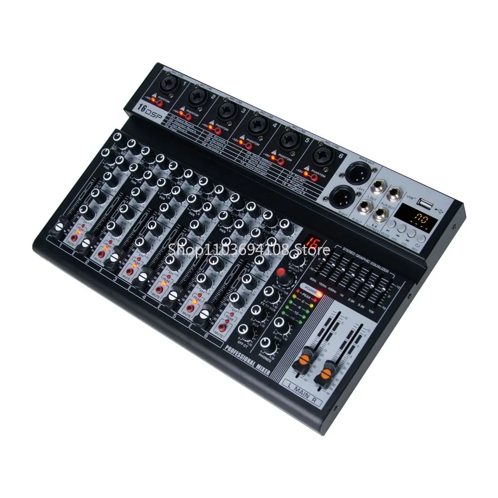 Professional Four/Six-Way Small Mixer Stage Performance Wedding Conference Home Bluetooth Playback with USB Flash Disk