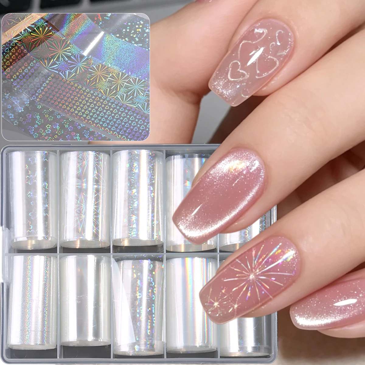 Laser Aurora Transfer Paper, Transparent Polarized Star Mermaid Pattern, Water Ripple, rainbow Starry Sky Paper, Nail Art Transf