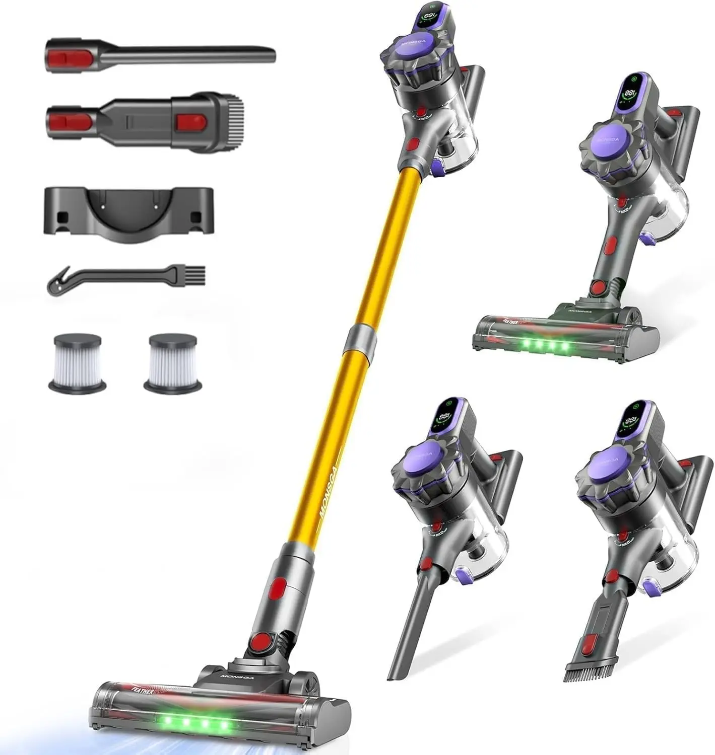 

Cordless Vacuum Cleaner 45KPa 400W, Lightweight Stick Vacuum with LED Display, 50Min Runtime, Anti-Tangled, Charging Dock