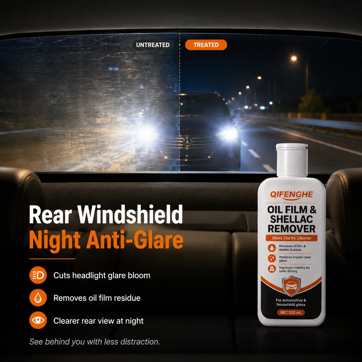 Car Glass Oil Film & Bug Residue Remover 120ml Windshield Cleaner Restores Clarity for Auto and Home Glass