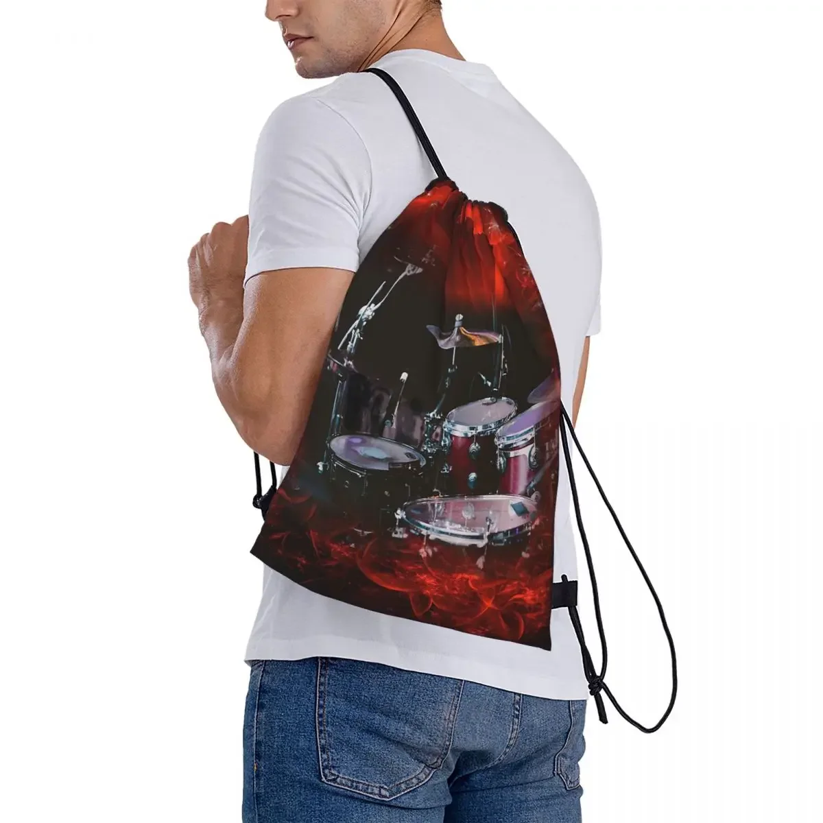 Drummers Dreams Backpacks Casual Portable Drawstring Bags Drawstring Bundle Pocket Sports Bag BookBag For Travel Students