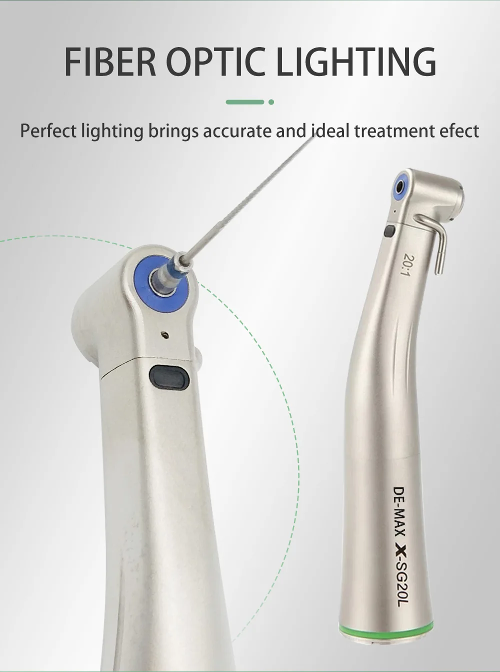 Dental 20:1 LED Low Speed Handpiece Green Ring Fiber Optic Contra Angle Dentistry Implant Handpiec SG20L