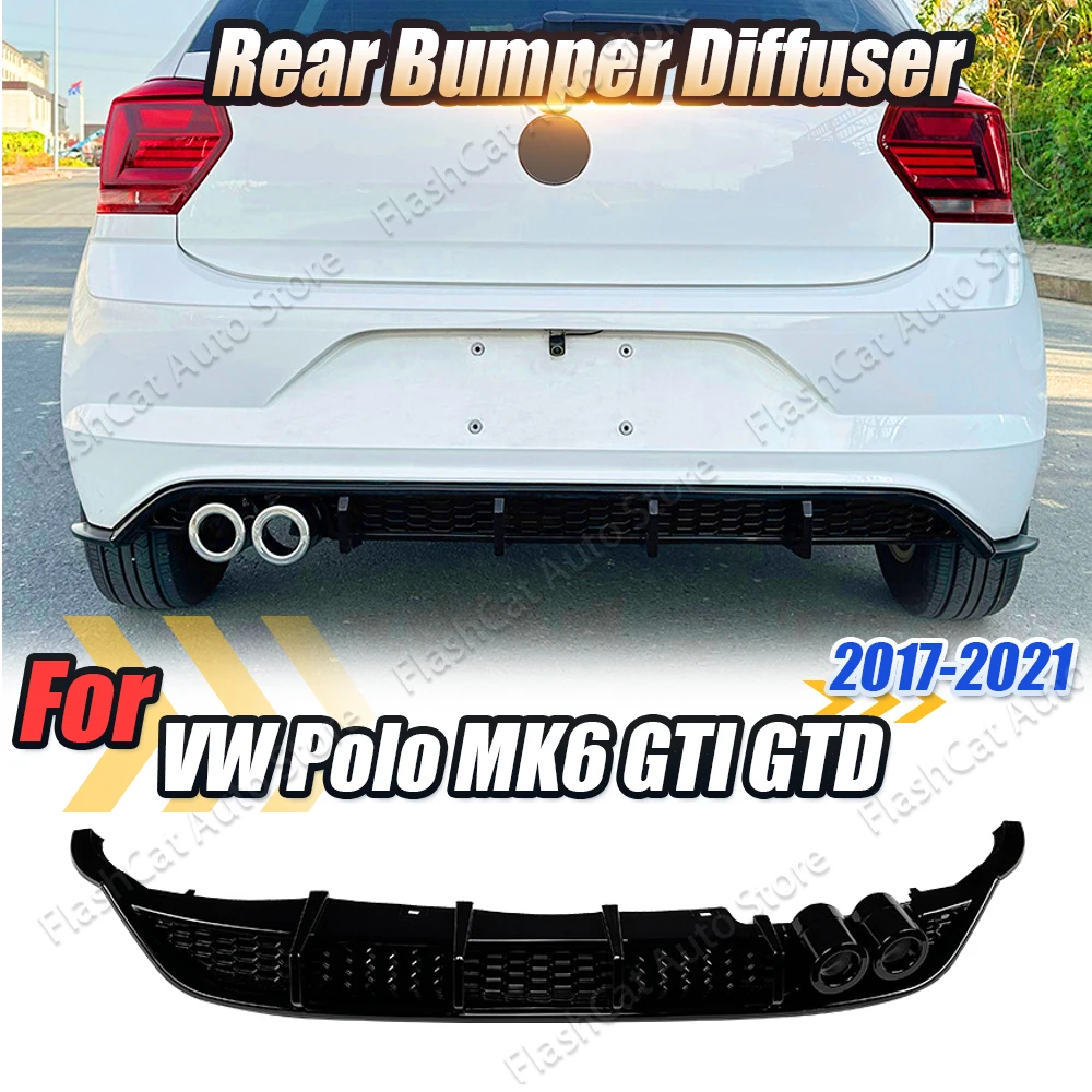 

For Volkswagen For VW Polo MK6 2019-2024 Rear Side Splitters Spoiler Lip Body Kits ABS 4 Fins Car Rear Bumper Diffuser Lip