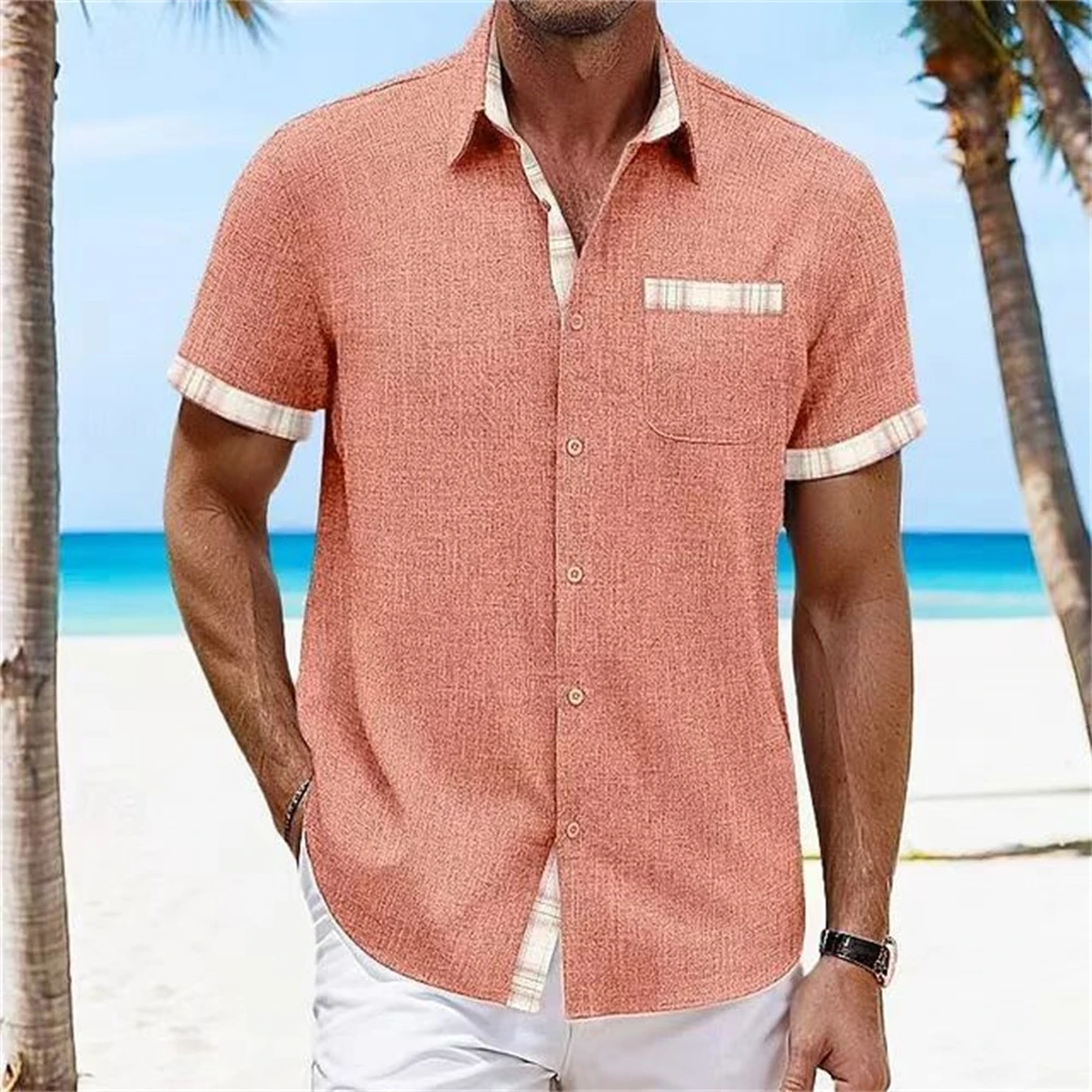 Men\'s Shirt Summer Casual Short Sleeve Plain Collar Linen Summer Spring Hawaiian Resort Clothing 19 Colors XS-6XL