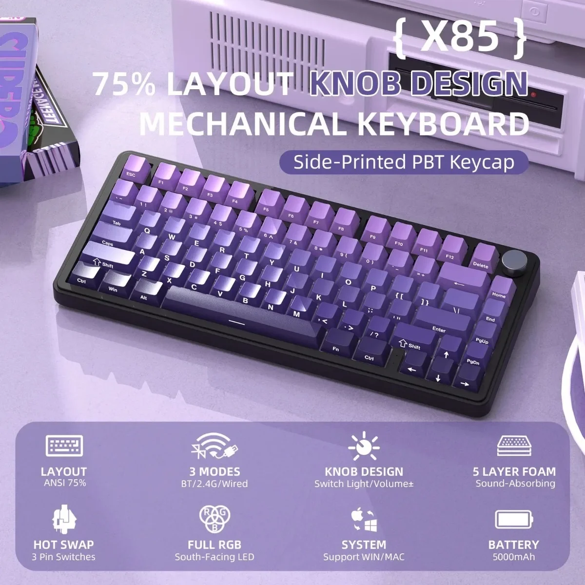 

Attack Shark X85 Keyboard Mechanical Keyboard RGB 75% Tri-mode GASKET Structure Bluetooth Full-key Hot-swap Game Accessories