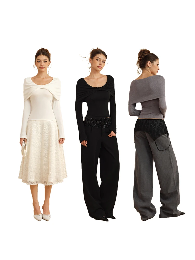 

Ele Knitted Knot Slim Fit круглый топ Ne Base irt от Thsen Soft Breathable Daily Wear Fem Faion