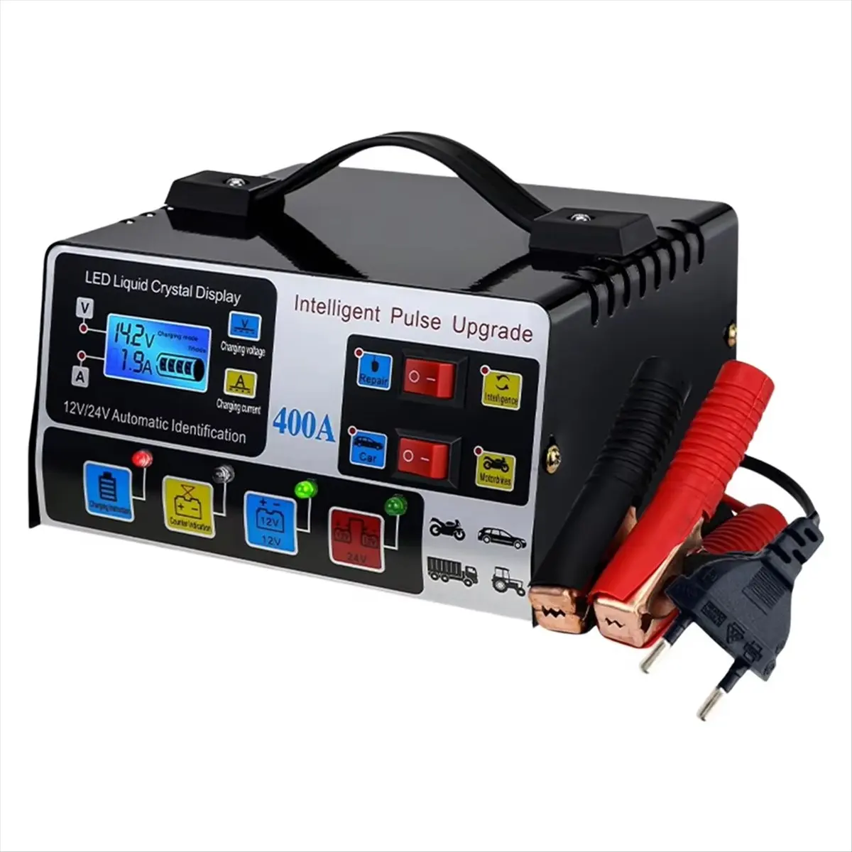 Special Offer-400A Car Battery Charger 12V/24V Battery High Power Fast Charger 220W Intelligent Pulse Repair Charger EU PLUG