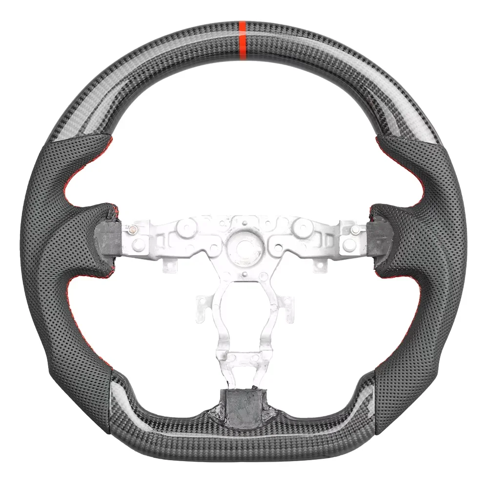 Real Carbon Fiber Steering Wheel Perforated Leather Fit For Nissan 370z 2009-2018 Flat bottom Racing Steering Wheel Car Accessories