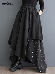 Black Vintage Print Irregular High Waist Skirt Women New Spliced Loose Casual Long Skirts Fashion Clothes Autumn Winter 2025