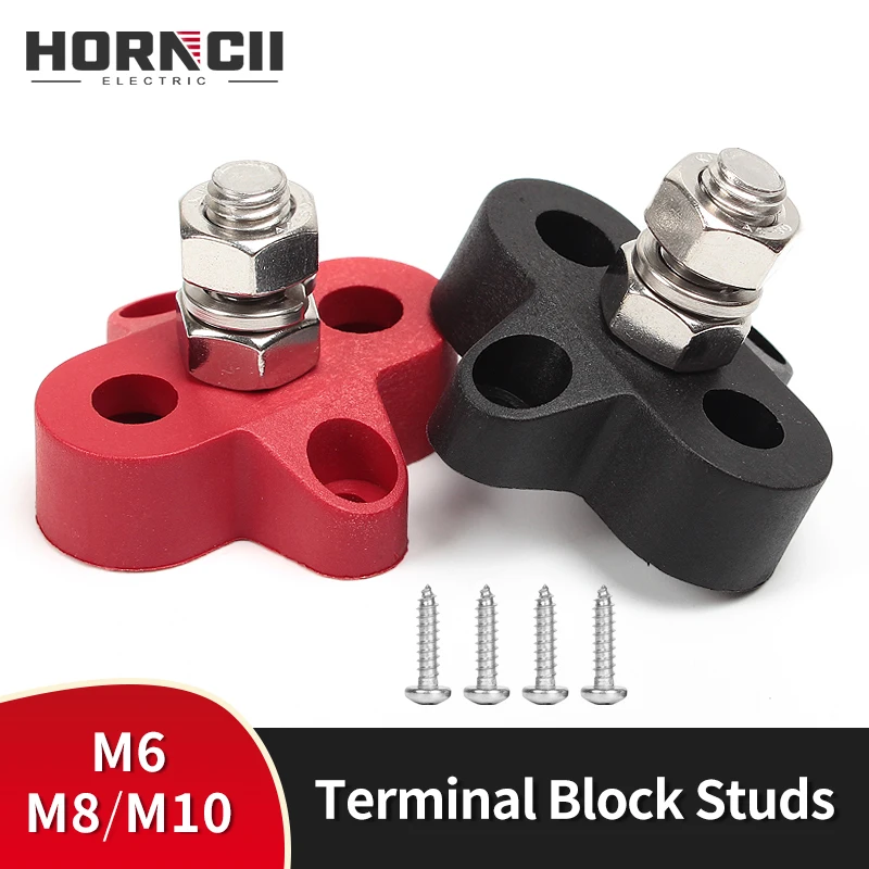 Terminal Block Stud M6 M8 M10 DC 48V Busbar Terminal Stud Positive Negative Junction Fixed Wiring Bolt for Truck RV Ship Boat