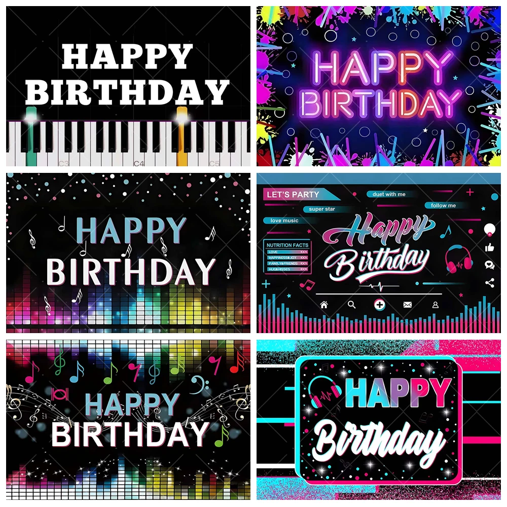 Dynamic  Music Bar Happy Birthday Melody Hip Pop Party Kids Custom Background Photography Party Room Decor Photo Backdrop