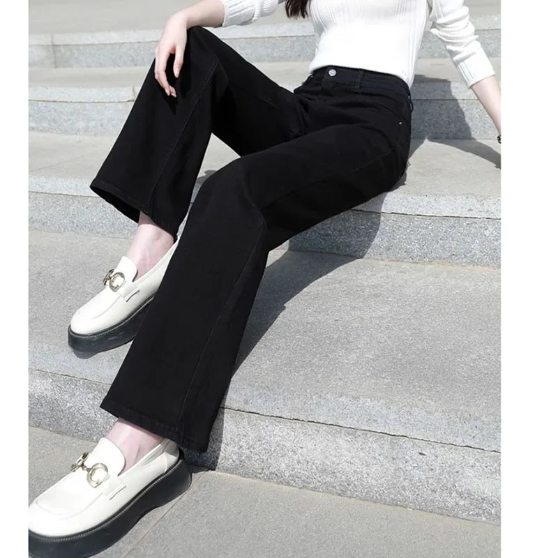 

Корейские женские большие размеры 5XL, утепленные прямые джинсы, осенние женские бархатные джинсовые брюки с высокой талией, женские широкие ковбойские брюки