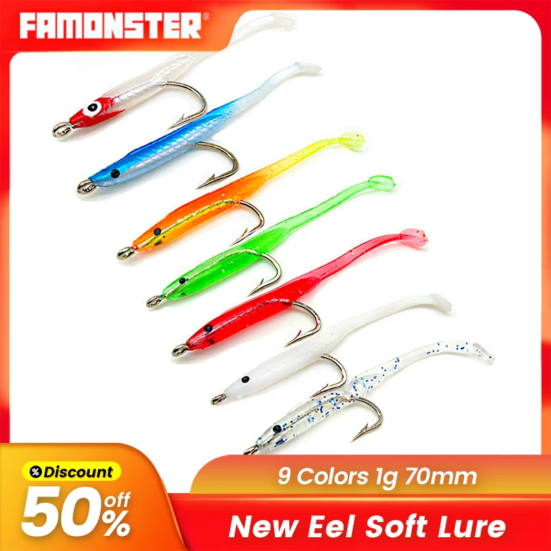 FAMONSTER 10pcs/lot 7cm 1g Fishing Lure Fish Eel Lure Eel Artificial bait Pesca 9 Colors Soft Baits with hook Small Fish Leurre