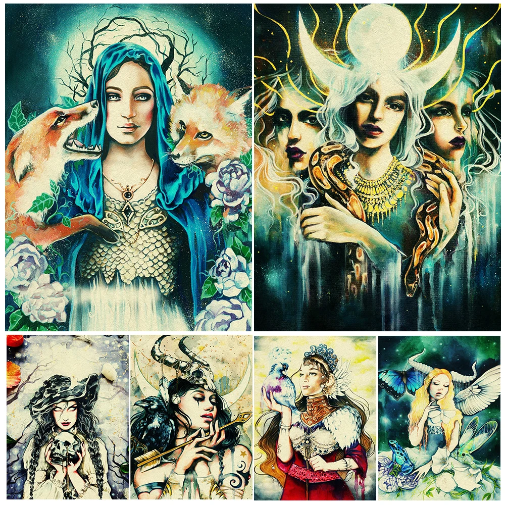 Female Portrait Greek Mythology,Vintage Wall Art,Canvas Painting, Witch Wicca Fantasy,Art Poster Print, Home Decoration Unframed