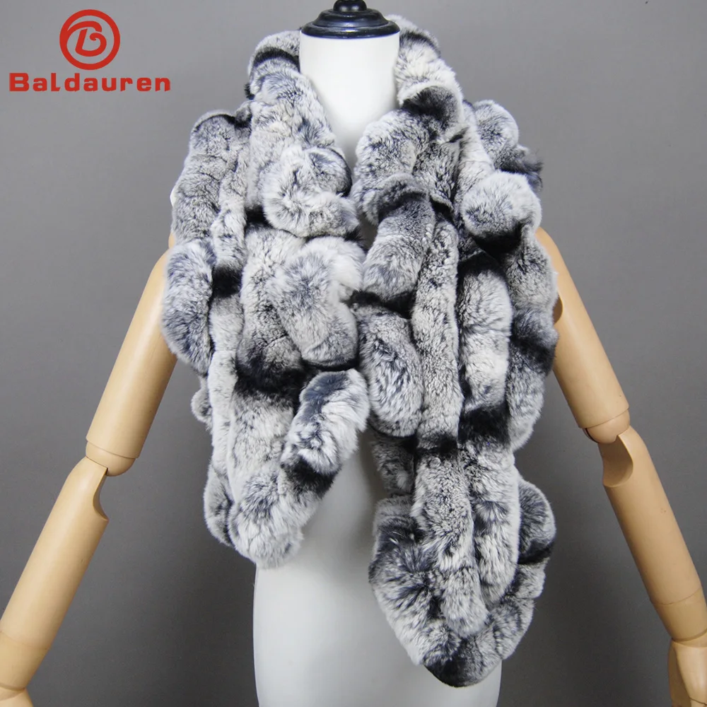

New outdoor thick double-sided ruffled long scarf Rex rabbit fur scarf Women's winter warm genuine rex rabbit fur collar scarves