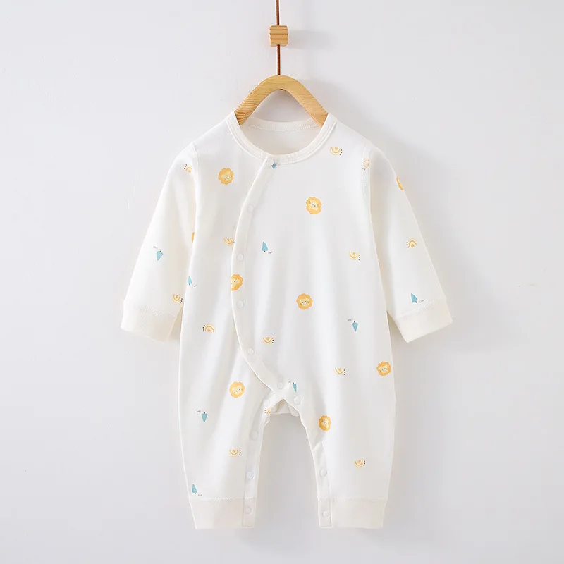 Cotton Cute Pattern Baby Cotton Baby Clothes with Slanted Buttons Newborn Clothing Baby Girl Rompers Long Sleeve Spring Autumn