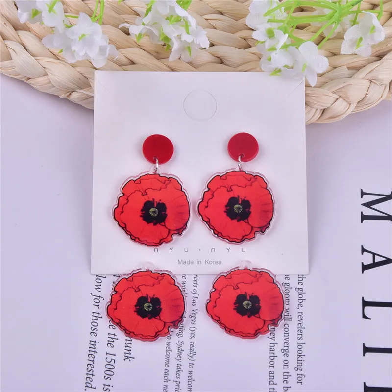 10pcs 29*32mm Poppy Flower Arcylic Charms for  Dangel Earring DIY  Jewelry Making Bulk Wholesale