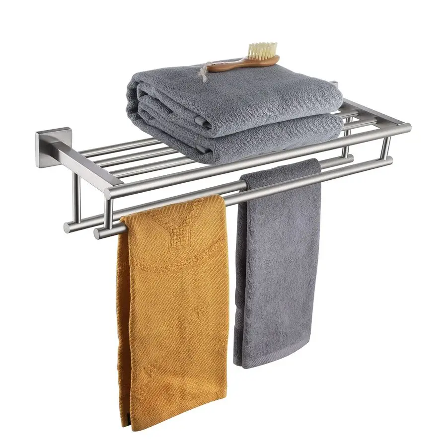 

20 Inch Towel Rail Towel Shelf with Double Towel Bars Bathroom Towel Rack Towel Holder Wall Mounted SUS 304 Stainless Steel, Bru