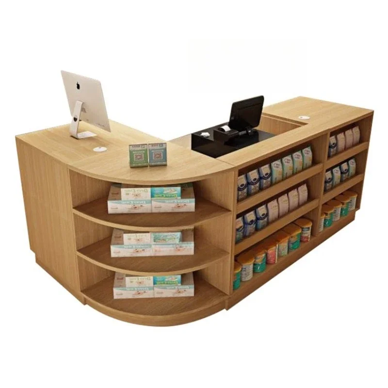 

Supermarket convenience store cashier counter wooden combination, front desk corner snack stationery mother and baby store