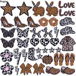5Pcs Cartoon Iron On Patches For Clothing DIY Leopard Print Embroidered Patch On Clothes Thermoadhesive Patches On Jackets Decor